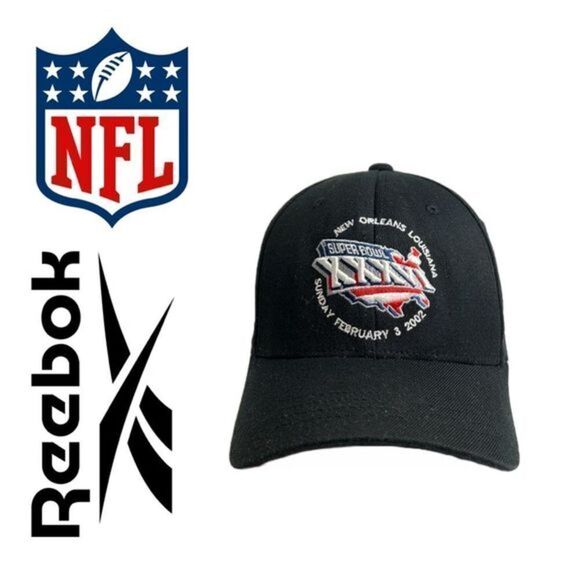 Reebok Black Super Bowl XXXVI New Orleans Hat - Sunday, February 3, 2002 - OSFA‎ - Picture 1 of 3